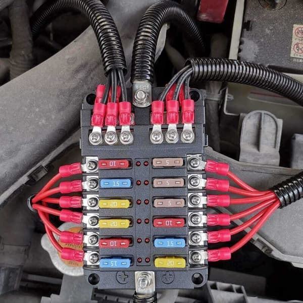 Säkringspanel Säkringsblock 12V 12-vägs med Jord- och Voltbox för Bil Båt RV RZR