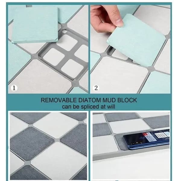 Rutigt mönster golvmatta/badrumsmatta/matta – 60x40cm Grå + Vit