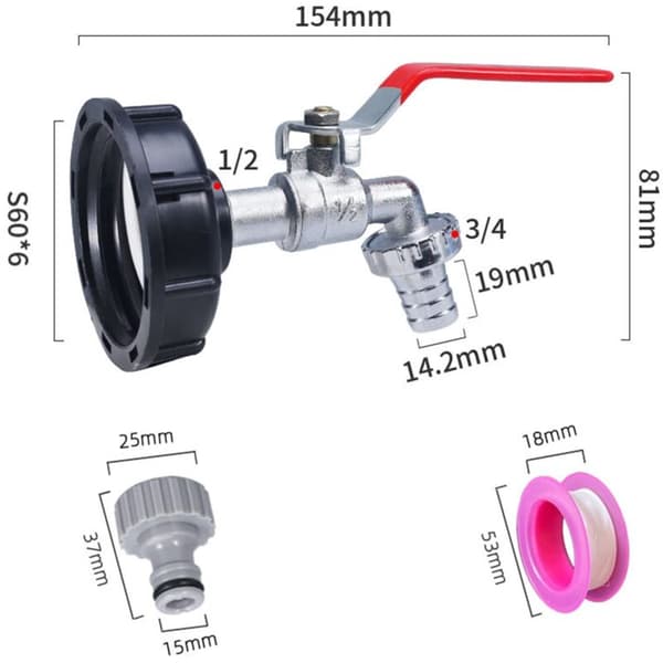 Tankkran. Med slangadapter. S60X6 IBC krananslutning. Trädgårdskran för regnvattentank (1/2\" plastadapter)