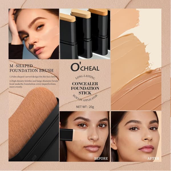 O'CHEAL Concealer Foundation Stick med borstspets, Ivory White