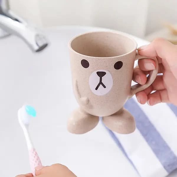 Mug för munsköljning i hemmet med sugrör, tecknat djur, rosa