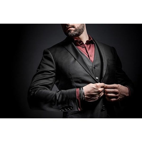 Flätat läderarmband för män (svart/brun), magnetlås, presentförpackning.