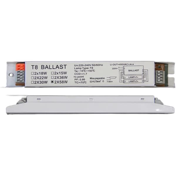 Elektroniskt driftdon T8 2x58W – Spänning 220-240V – Optimerar lysrörsprestanda – Tyst och stroboskopfri drift