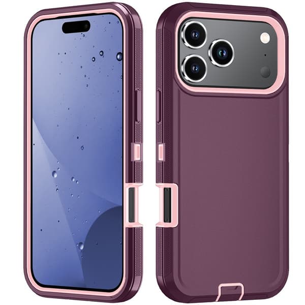Vinrosa stötsäkert pansarfodral, kompatibelt med iPhone 17 Pro Max, styvt PC+TPU-stöd bakstycke
