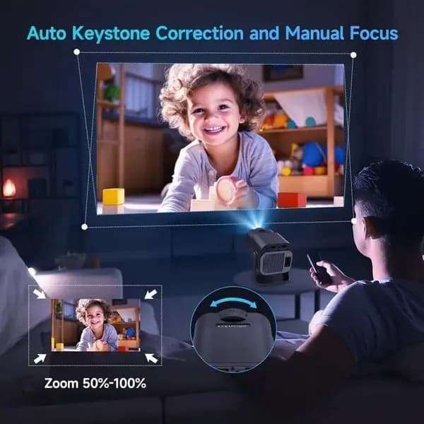 Mini 4K-projektor, Full HD 1080p - Smart Android 11-system, 300 ANSI-upplösning, WiFi 6, Bluetooth 5.0, 180° roterbar.