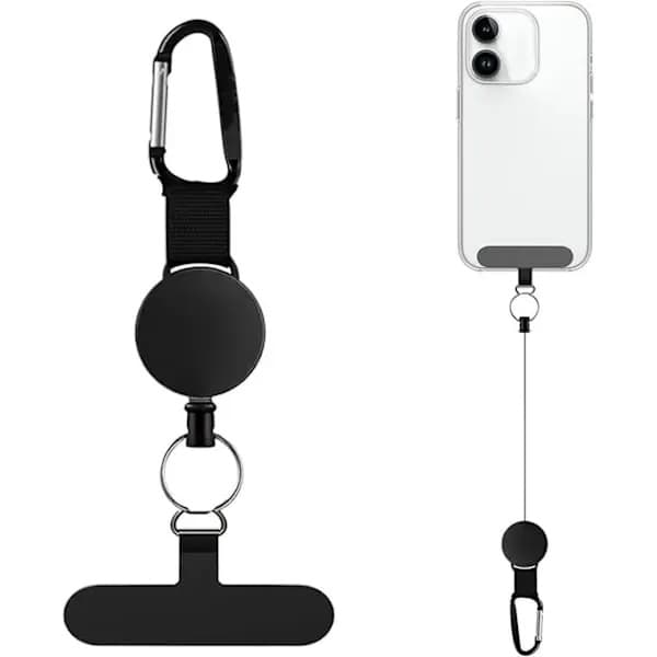 (2-pack) Säkerhetslina för smartphone – Stöldskyddad telefonhållare med karbinhake och stålvajer.