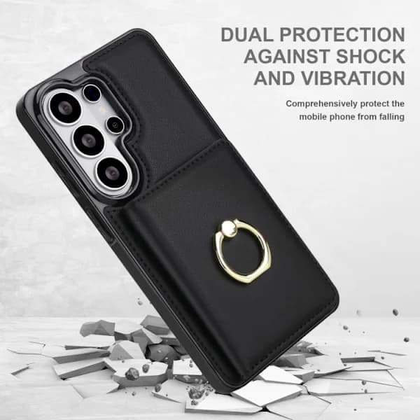 Samsung Galaxy S26 Ultra 5G Fodral med RFID Stöldskydd Kort Ringhållare Svart