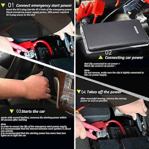 Bärbar 12V 30 000 mAh bilstartare. Extern batteriladdare. Nödbooster