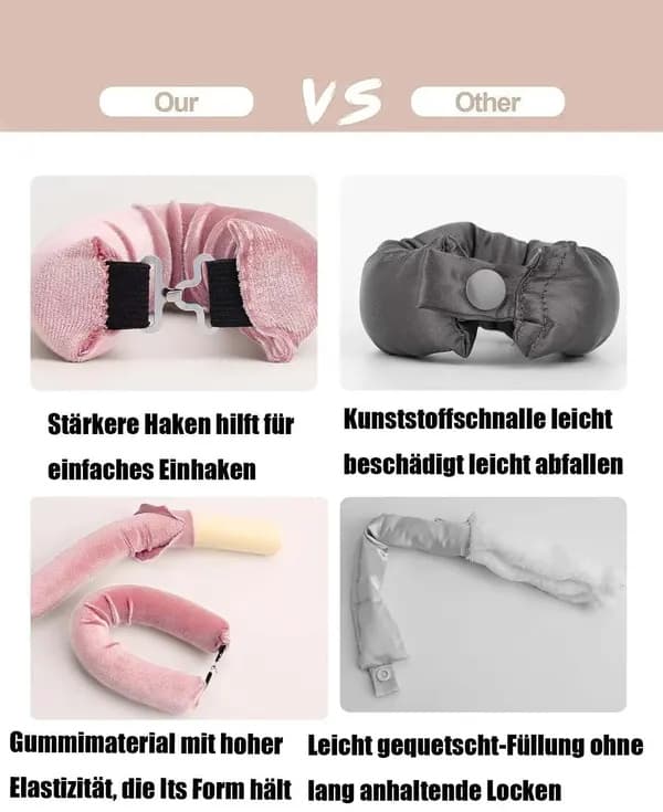 Värmefria hårrullar (3-pack) med krok – skonsamma, hårskyddande papiljotter, rosa.
