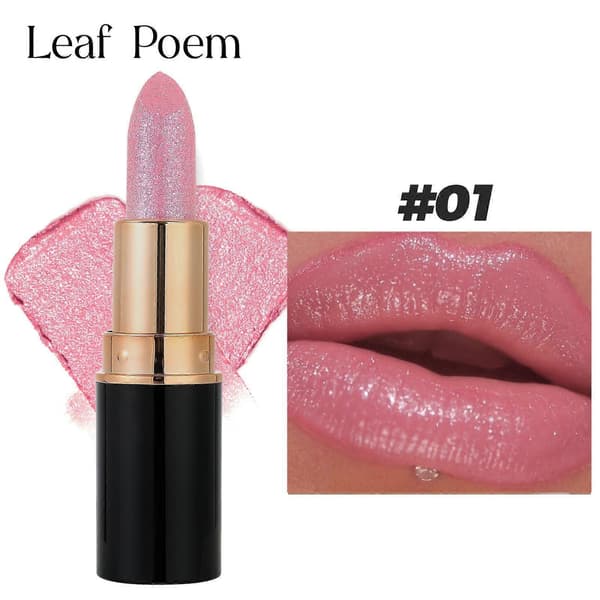 Diamantglitterläppstift, glitterläppglans, diamantglitterläppglans/läppstift, vattentätt, långvarigt, mjukt rosa.