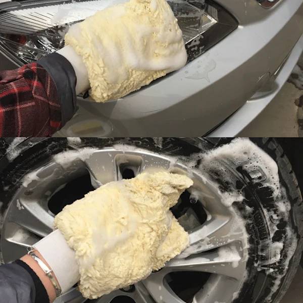 2 st biltvättshandskar i ullplysch - Dubbelsidiga ullhandskar