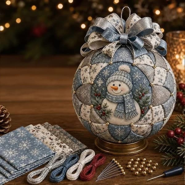 No-Sew Patchwork julgransprydnadskit, set för quiltad tygboll, DIY-dekoration för granen (stor)
