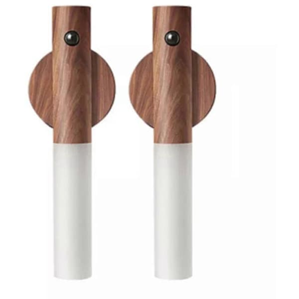 Smart LED-vägglampa med rörelsesensor i valnöt. USB-uppladdningsbar.