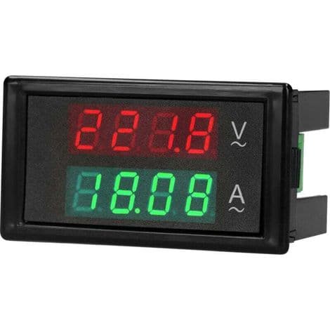 Digital Voltmeter-Amperemeter 80–300 V AC 100 A med dubbel grön/röd LED-display och strömtransformator