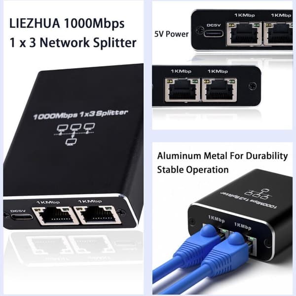 Ethernet-switch 3 portar. RJ45-splitter 1000 Mbps. Ethernet RJ45-fördelare 1 till 3 för dator.