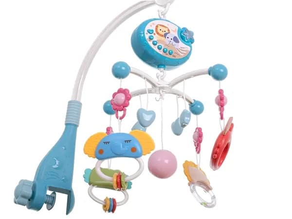 Speldosa till spjälsäng - Baby mobil med klämma (blå)