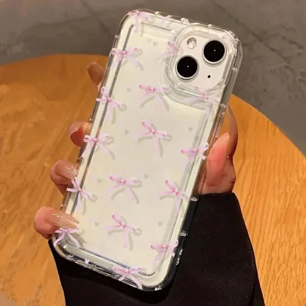 Sött rosa hjärtformat rosettfodral för iPhone 11 Pro Max, stötsäkert mjukt transparent fodral.