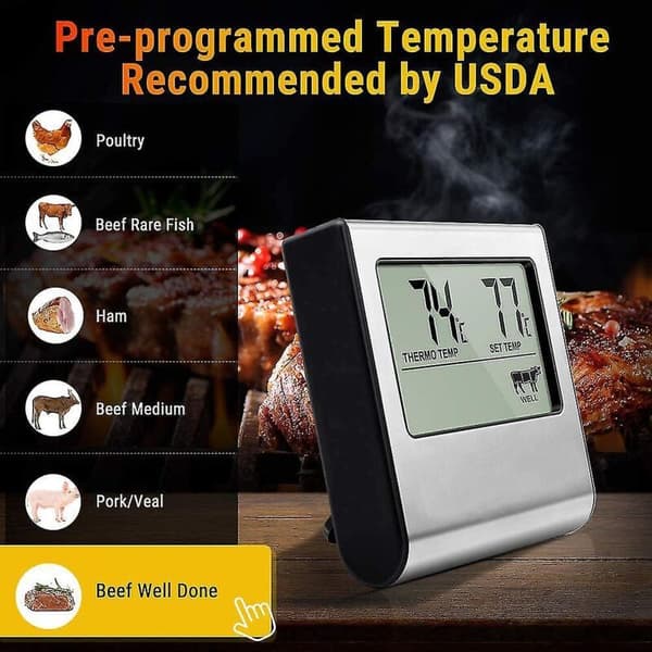 Digital grilltermometer – Stor LCD-skärm – Sond i rostfritt stål för exakt köttlagning – Modell TP-16