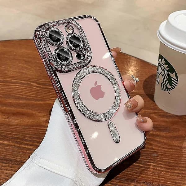Lyxigt kristall diamant klart telefonfodral för iPhone 11, bländande och gnistrande, stöder MagSafe magnetisk trådlös laddning, guld.