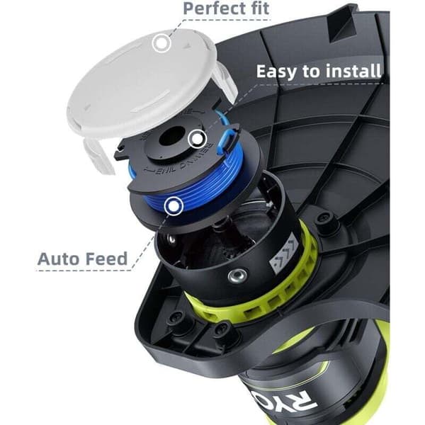 6-pack Ryobi Trimmertrådspolar Ø1,6 mm x 20,11 m. Ersättningsspolar med lock. Automatisk trådmatning