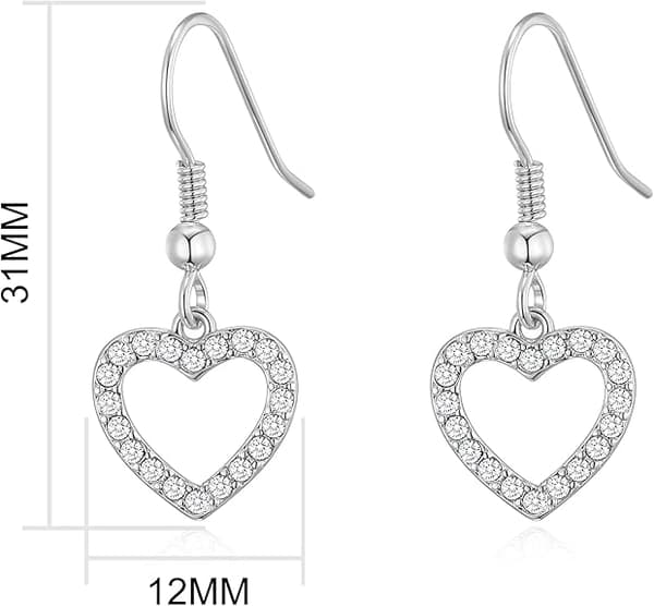 Silverpläterade hjärtformade ringörhängen, Zircondia®-kristaller.