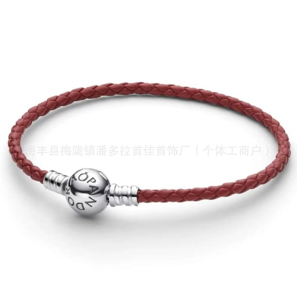 Pandora Moments Rött Flätat Läderarmband - 925 Sterling Silver 17cm