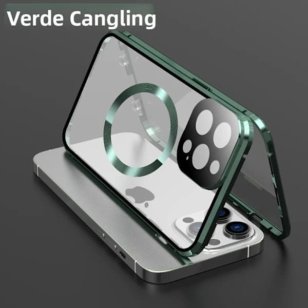 Grön; Kompatibel med iPhone 12pro, 360° allsidigt linsskydd, magnetisk metallram.