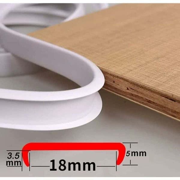 Självhäftande, flexibel, U-formad PTE-skyddslist för möbelkanter - för skåpreparation och möbelrestaurering (16 mm x 3 m, vit)
