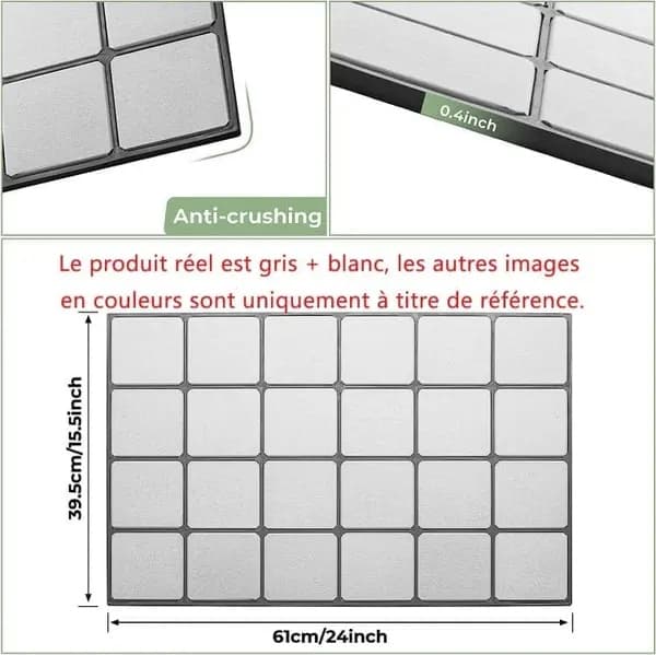 Rutigt mönster golvmatta/badrumsmatta/matta – 60x40cm Grå + Vit