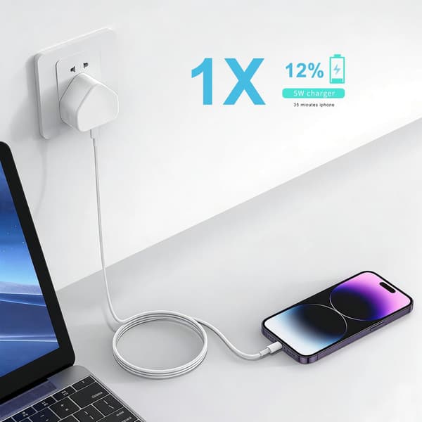 2-pack UK 5W USB-laddare, 5V 1A, kompakt, smart IC, för Apple Watch.