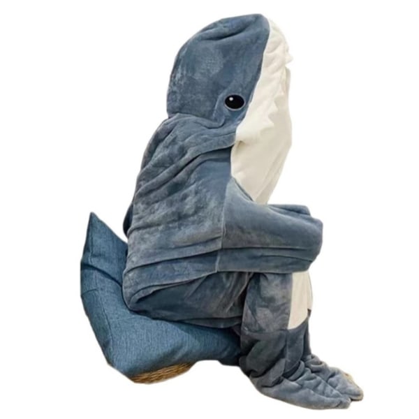 Shark Filt Voksen Super blød fleece hættetrøje Sovepose Bærbar Løs One Piece Pyjamas blå M/145*70