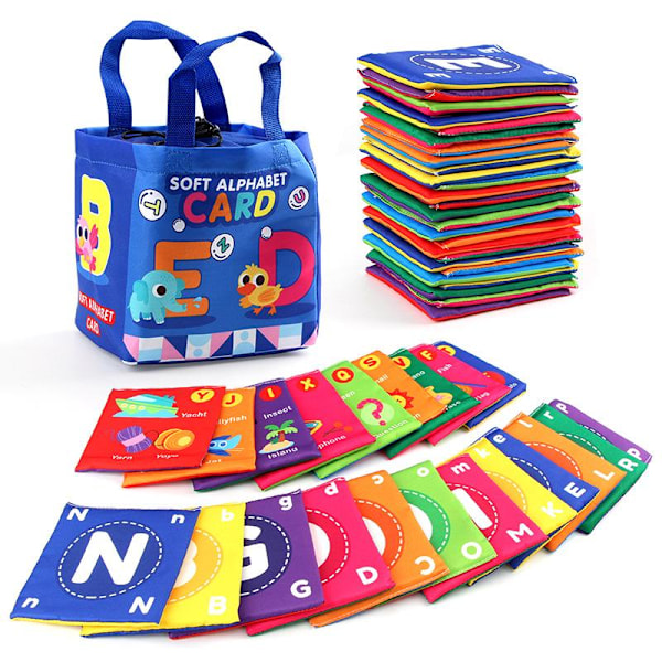 Färgglad babytygbok med alfabetstema, nya mjuka alfabetets flashcards för pojkar och flickor