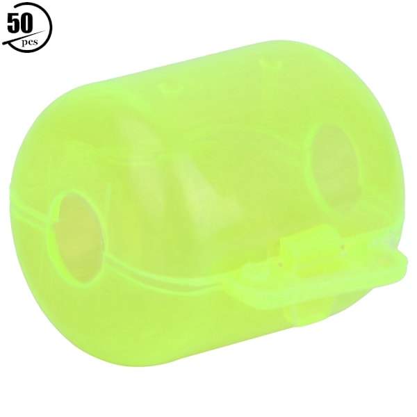 50 st fluorescerande gula plastbläckfiskkrokar, låda, skydd, fodral, fisketillbehör (M)