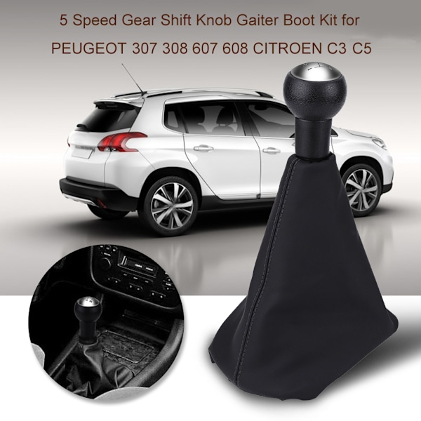 5-trins Gearshift Knob Gaiter Boot Kit til PEUGEOT 307 308 607 608 CITROEN C3 C5