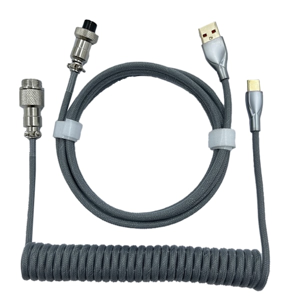 Speltangentbords Kabel Professionell Inrullningsbar Robust Kontakt Spiralformad Tangentbords Kabel för Mekaniskt Tangentbord Silvergrå