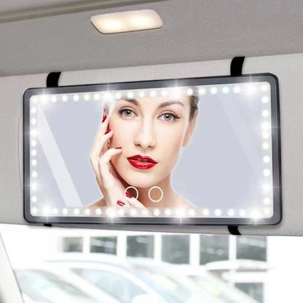 Bil Makeupspejl Touchskærm Kapacitiv Lysjustering Bil LED Kosmetisk Spejl til Makeupreparation Sort Genopladelig