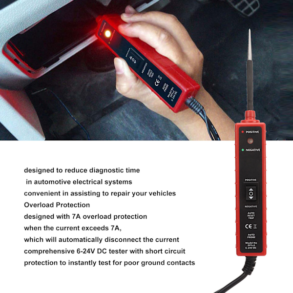 6‑24V DC Bil Elektrisk Krets Testare Ström Sond Detektor 7A Brytström Hitta Kortslutningar Spänning Test Penna
