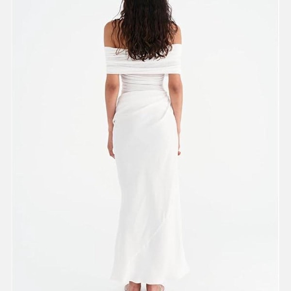 Dame Off Shoulder Maxi Kjole Transparent Mesh Plisseret Maxi Kjole Sexet Kjole Strandklub Outfit(M) M