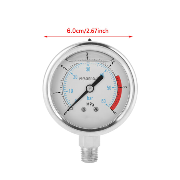 Hög precision 0-60 bar/0-6 Mpa hydraulisk vattentrycksmätare