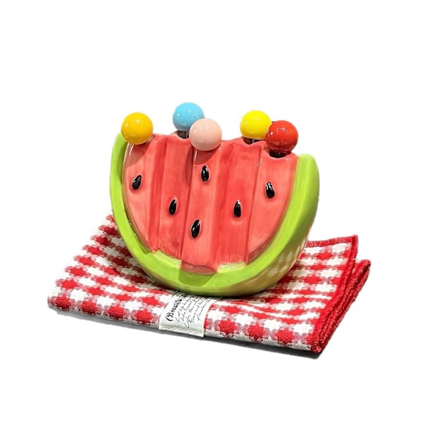 Sett med 5 fruktgafler i rustfritt stål, dessertgafler med vannmelonform, kakegafler, cocktailgafler, party-snackgafler, perfekt for piknik