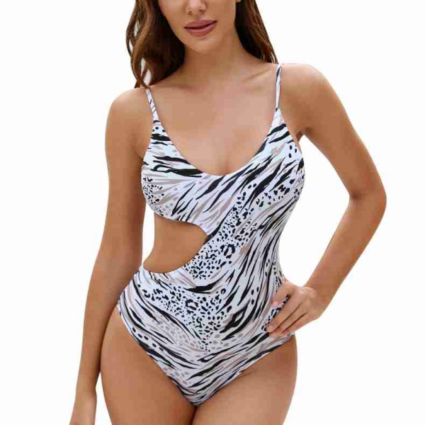 YJ Women One Piece Bathing Suits Spaghetti Strap U Neck Cutout Backless Adjustable Wireless Padded Bikini Suit Printed Pattern M