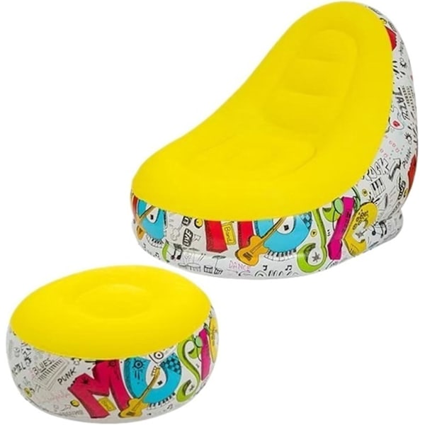 Bærbar oppustelig sofa stol - tyk flocking doven sofa, velegnet til camping, hjemmebrug og fritid yellow