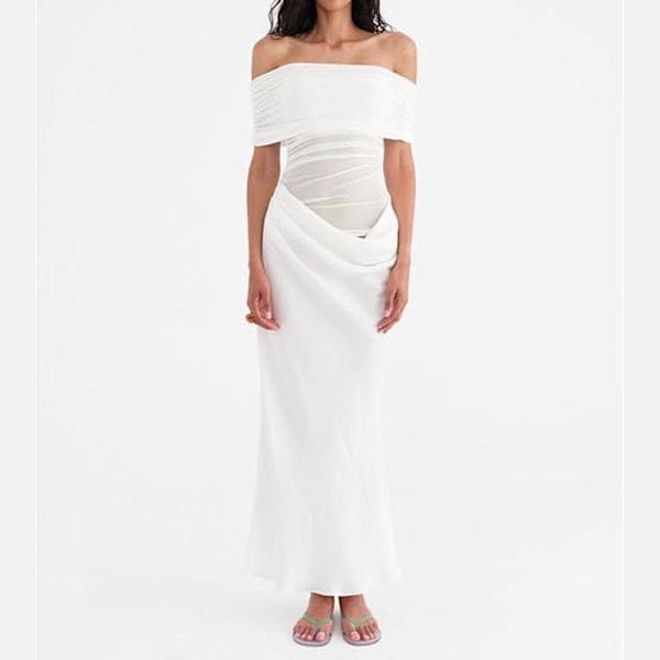 Dame Off Shoulder Maxi Kjole Transparent Mesh Plisseret Maxi Kjole Sexet Kjole Strandklub Outfit (S) S