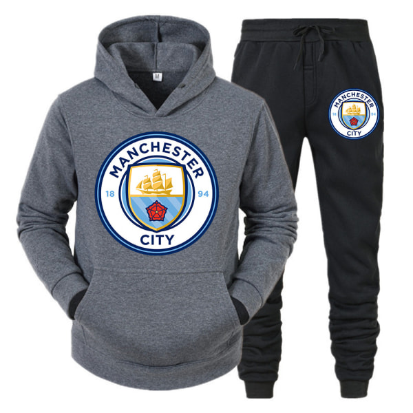 Manchester City hettegenser New Team Print Herre fritidsgenser Joggedress Todelt pluss fleecejakke mörkgrå XL