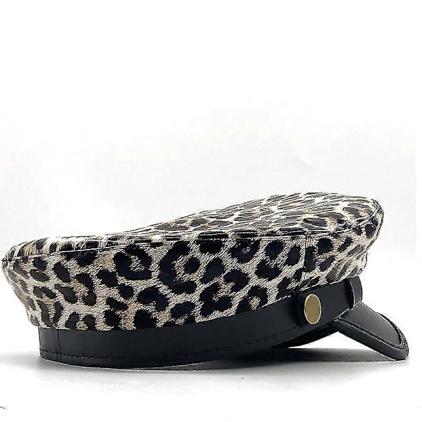Leopard print hat Kunstnerisk ungdomshat flad kasket i læder