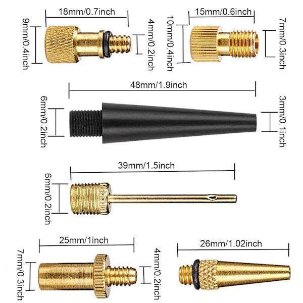 15 stk Cykelpumpe Luftventil Konverter Cykel Kobber Ventiler Adapter DV SV AV Kit