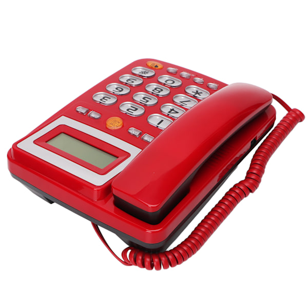 Fastnettelefon med store knapper, HD håndfri opkald, LCD lysstyrkejustering, enkeltknapsopkald, kablet fastnettelefon, rød