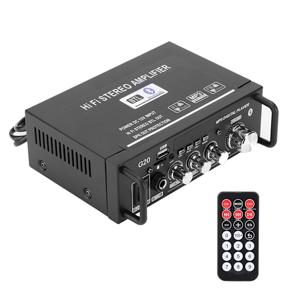2-kanavainen tehovahvistin Mini Bluetooth USB/FM Smart Digital kaukosäätimellä EU-pistoke 220V