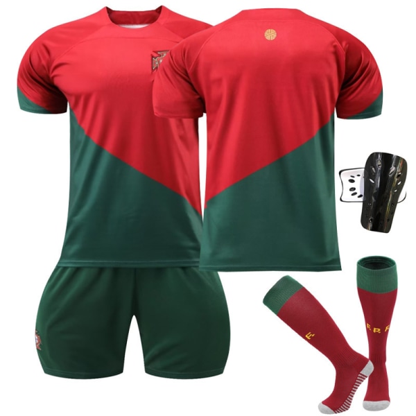 Portugal Home Jersey Kids Adult Football Kit Jersey Miesten urheilu T-paita No number + socks + shin pads 18(100-110cm)