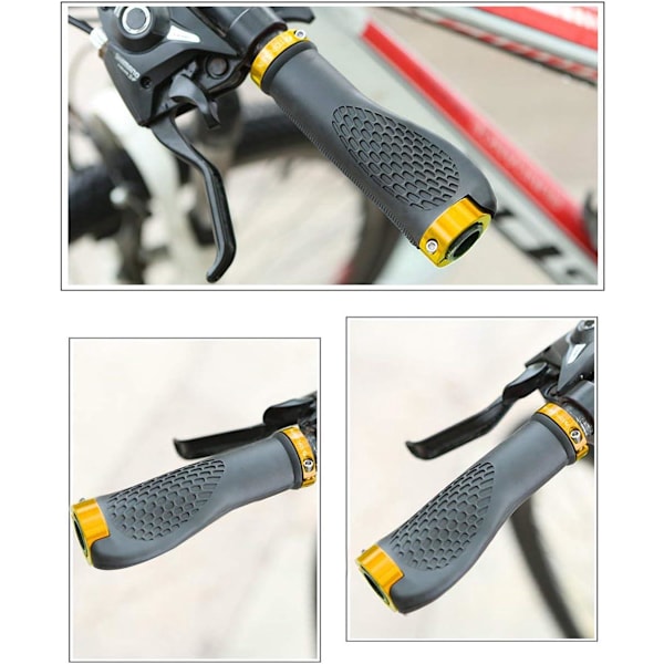 Sykkelstyre, ergonomisk design sykkelstyre utvidet gummisykkelstyre med aluminiumslegering låsegrep yellow
